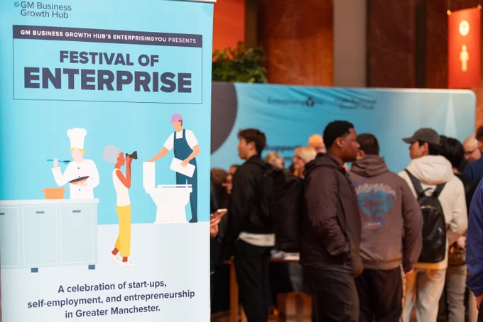 Crowd gathered at the Festival of Enterprise event promoting start-ups and entrepreneurship in Greater Manchester.
