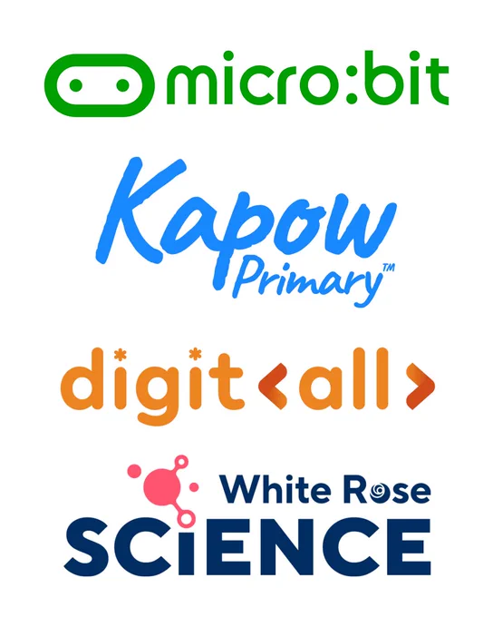 micro:bit logo with partner logos including Kapow Primary, Digitall and White Rose Science.
