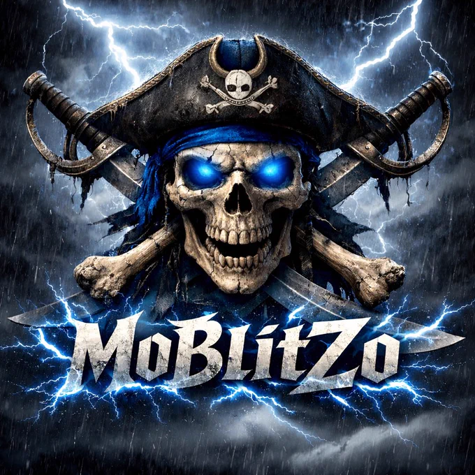 Pirate Skull with swords in the background.