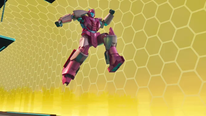 Elita-1 leaping through the air, inside a program, in bot mode - from Transformers: CYBERWORLD.