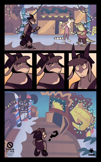 A comic page depicting Trev walking looking at his phone on a holiday night, however he notices something to his right, a weird place called "Reindeernator 3000".
What could this be for? he is definitely intrigued.
I wonder what will happen...