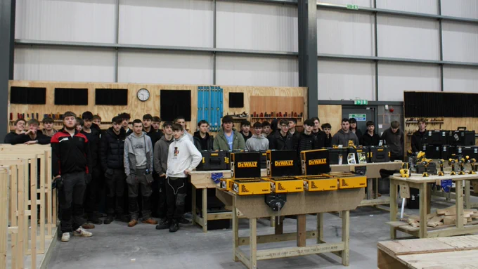 Students with the donated power tools