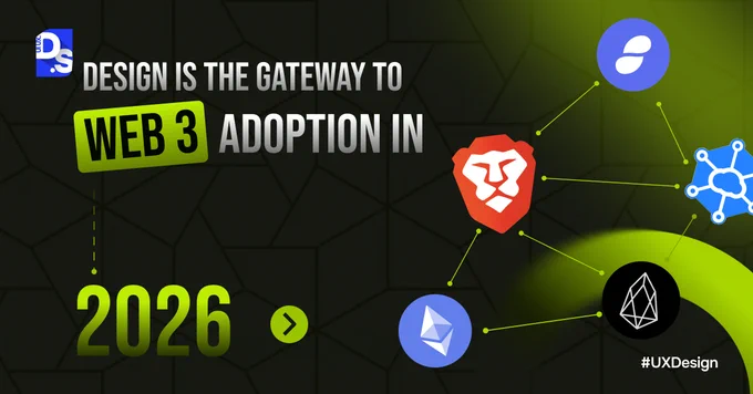 Visual showing Web 3.0 elements connected with clean UX design symbols, highlighting how thoughtful design enables Web3 adoption in 2026.