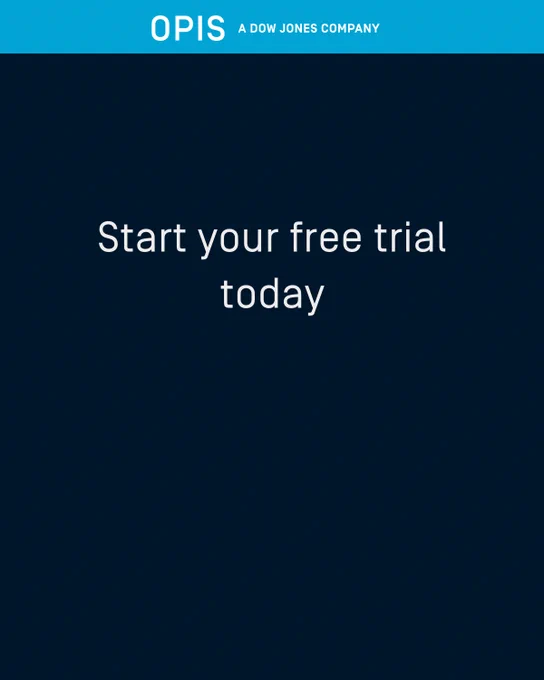 Promotional image for OPIS, a Dow Jones company, inviting to start a free trial today, with text overlay on a blue background.