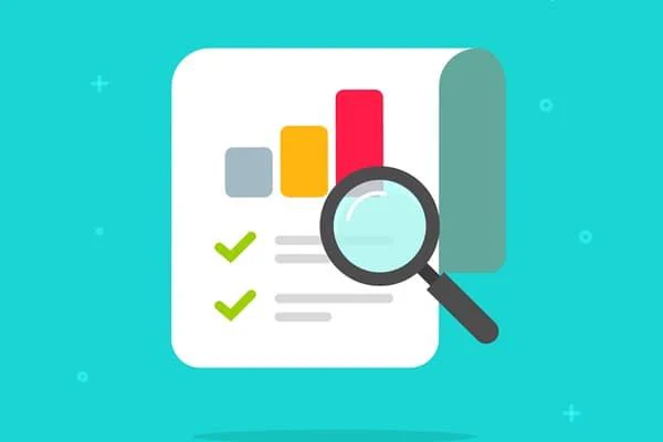 Magnifying glass and bar chart