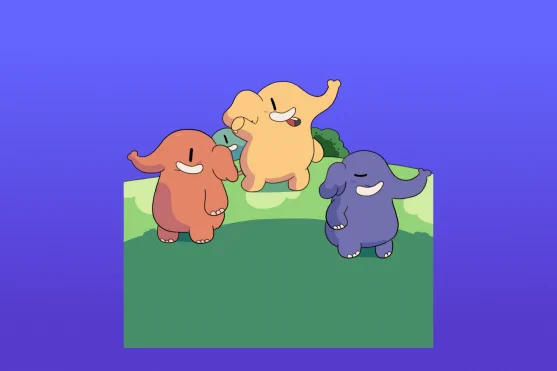 Three happy Mastodons on a hilltop