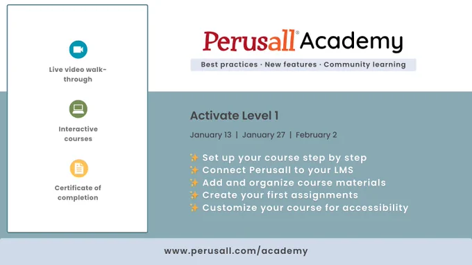 Perusall Academy Activate Level 1 - Set up your course step by step and create your first assignments. Register for free: www.perusall.com/academy
