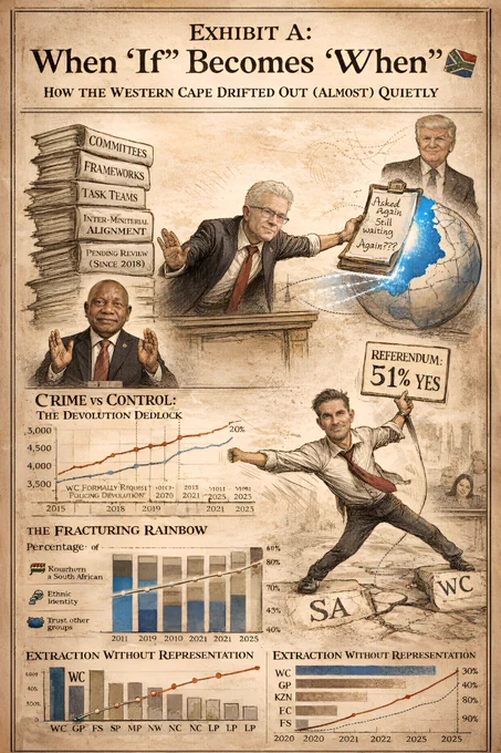 Sjoe! From Rainbow to Red Line 🌈➡️🧨 Why the Western Cape Is Packing Its Bags ~ Bloody Streets & Broken Promises 🩸📜 The Case for a Cape Breakaway ~ A Federation on Life Support 🚑⚠️ Why the Western Cape Is Eyeing the Exit.
Sjoe! Imagine a country where the promise of unity feels like chasing a rainbow after a storm that never ends—beautiful in theory, but always slipping away. In South Africa, that rainbow is fading fast, especially in the Western Cape, where whispers of independence are turning into a roar. 

Sjoe, the shock of it all: a province once hailed as the jewel of the nation now eyeing the exit door, not because of whimsy, but because the cracks in the foundation are too wide to ignore. 
This isn't a tale of rebellion; it's a chronicle of survival. As crime spirals, trust crumbles, and resources vanish into national black holes, the question looms: When—not if—will the Western Cape break free? 

Drawing from a web of evidence spanning polls, statistics, historical ...