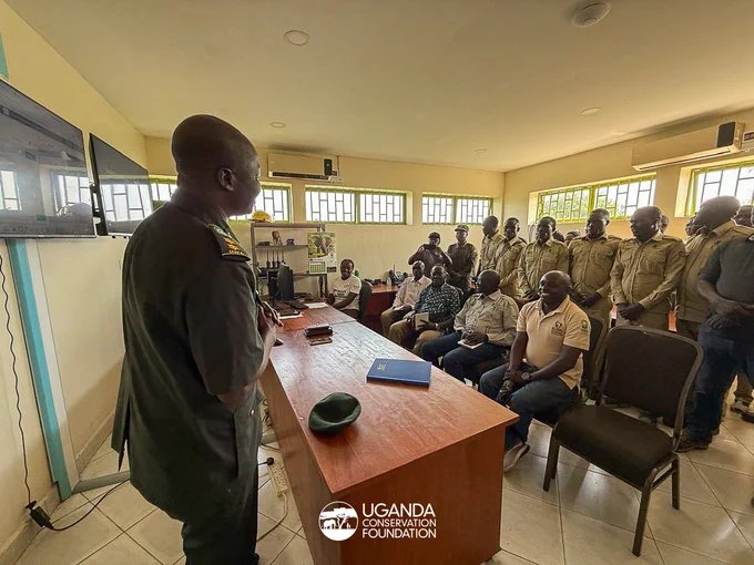 Chief Warden, Queen Elizabeth Conservation (Uganda Wildlife Authority) extending his welcome to South Sudan's young scout team - and sharing his career learning.