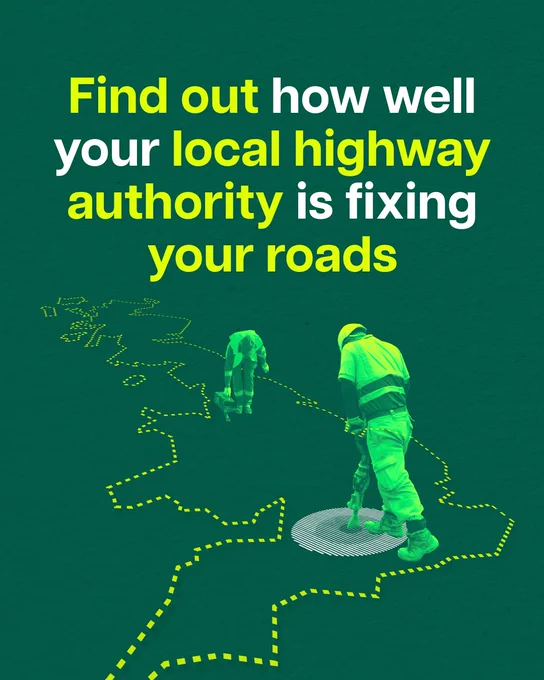 A graphic showing highway maintenance works fixing roads with text that reads

Find out how well your local highway authority is fixing roads