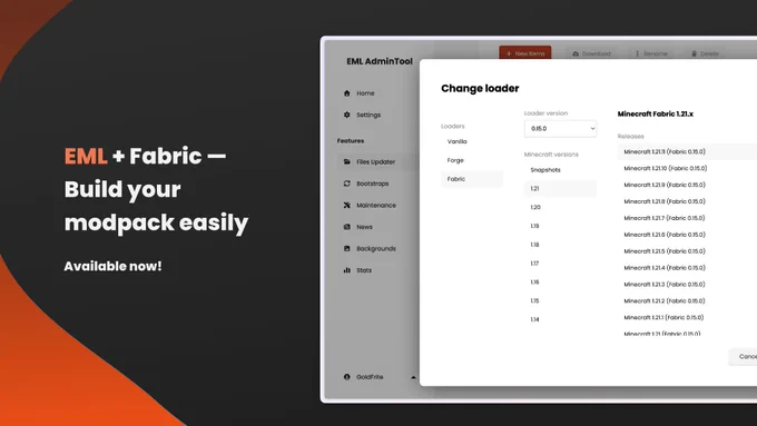 EML   Fabric — Build your modpack easily
Available now!