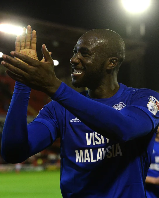 City legend Sol Bamba celebrates with the Bluebirds support following an away win at Barnsley.