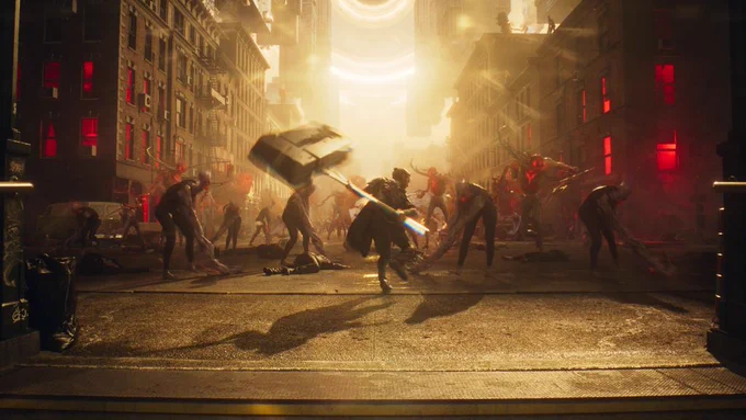 Dylan Faden charges into a horde of Hiss enemies, wielding the Aberrant in the form of a hammer.