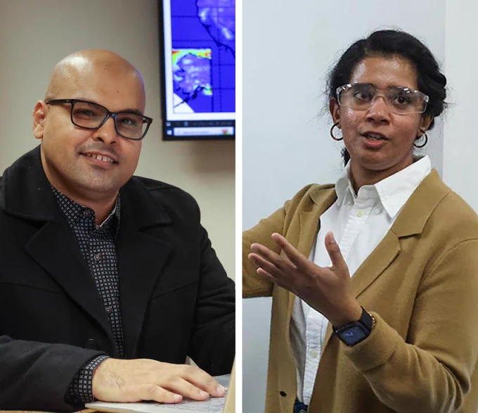 Photographs of SUNY Poly faculty members Dr. Aarthi Sekaran and Dr. Ahmed Abdelaal.