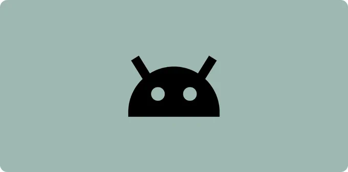 A black Android logo on top of a sea green background.