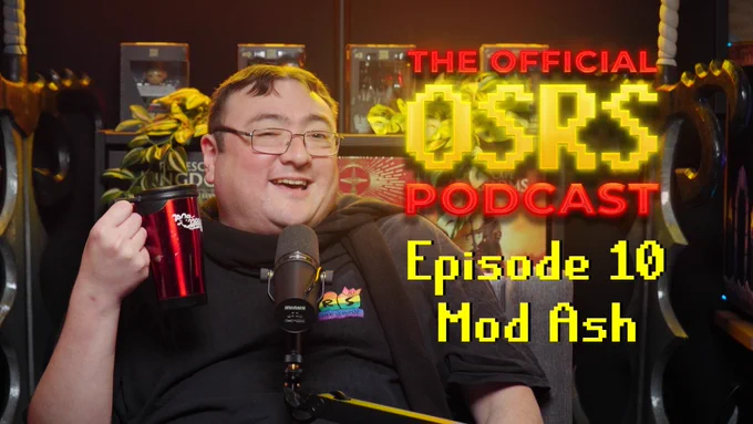 Mod Ash cheerfully raises his mug as he poses for the final episode of the first season of the official old school runescape podcast