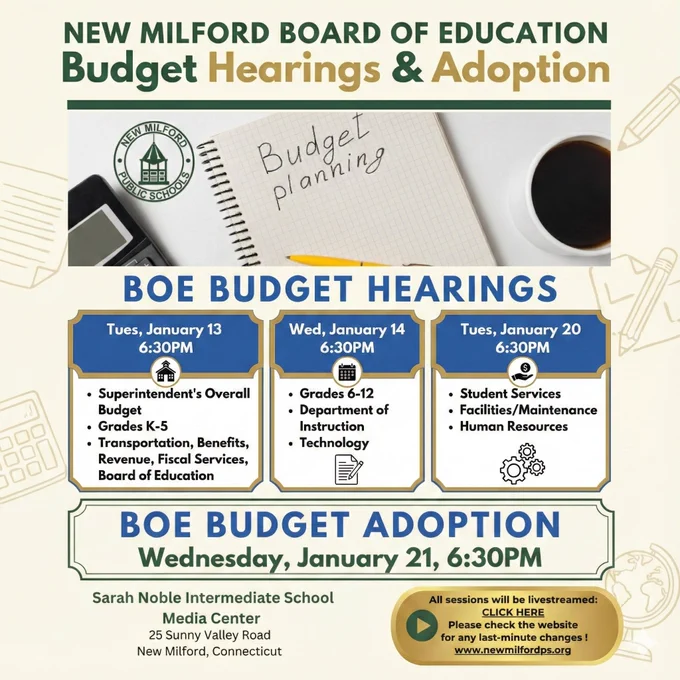 New Milford Board of Education 2026-2027 Budget Hearings and Adoption 