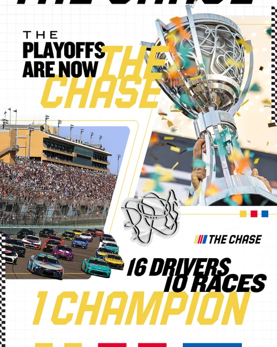Hype graphic reading, "The Playoffs are now The Chase. 16 drivers, 10 races, 1 champion."