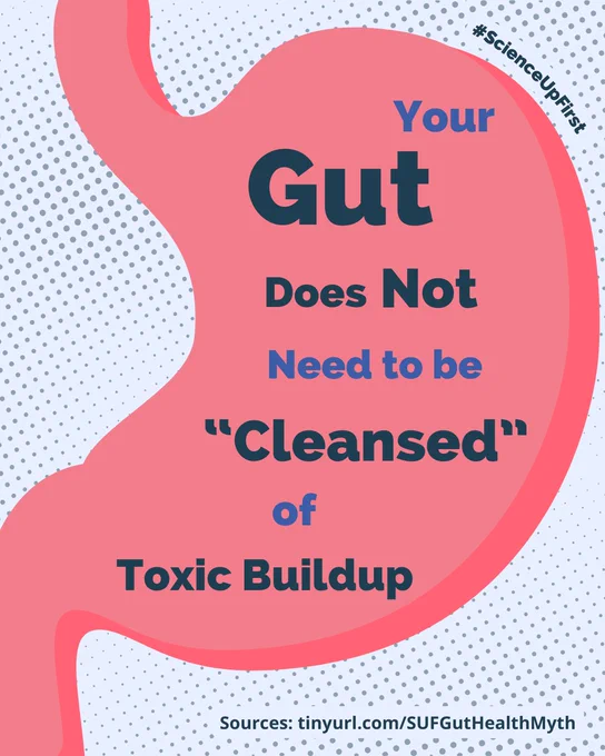 A graphic of a stomach fills the image with text over top that says: "Your gut does not need to be "cleansed" of toxic buildup. #ScienceUpFirst"