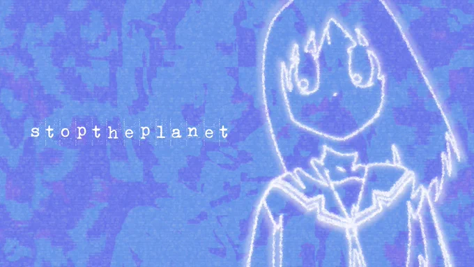 Desktop-sized artwork for s t o p t h e p l a n e t 's debut album, which will be released jointly on Berry Good Records and Business Casual on Friday 13th February. The artwork features a ghostly figure of Ayuma Kasuga, better known as "Osaka" from the anime Azumanga Daioh, on a psychedelic blue background.