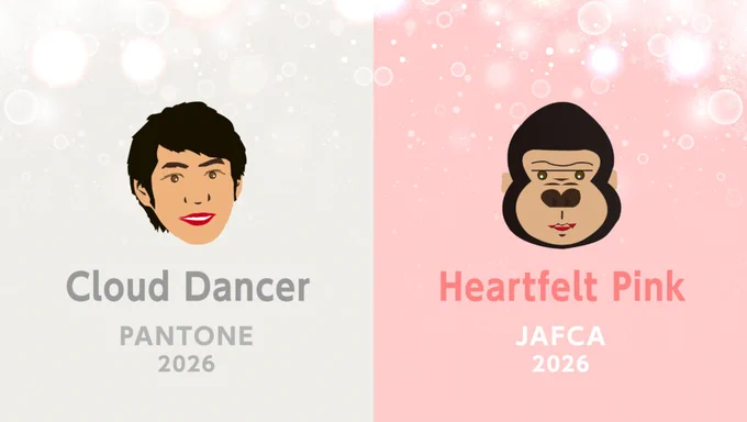 2026年の流行色（トレンドカラー）を紹介しています
PANTONE：クラウドダンサー（ Pantone 11-4201 / Cloud Dancer ）JAFCA：ハートフェルト・ピンク（ Heartfelt Pink ）／