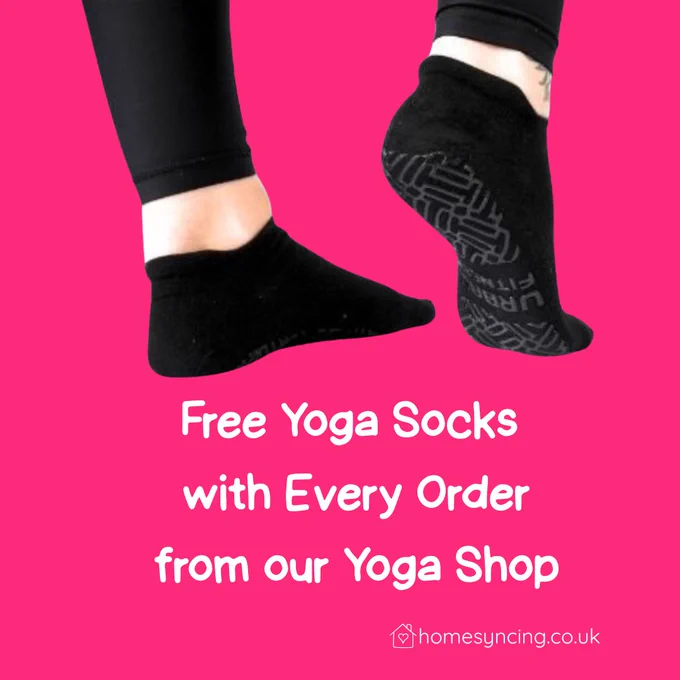 Free yoga socks with every order from our yoga shop.
homesyncing.co.uk
image of yoga socks.
