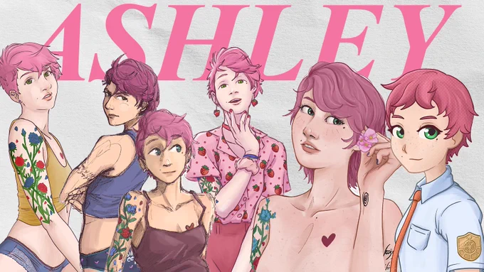 Collage of different digital drawings of my pink-hair original character Ashley.
Do not use for ai training.
Do not modify.