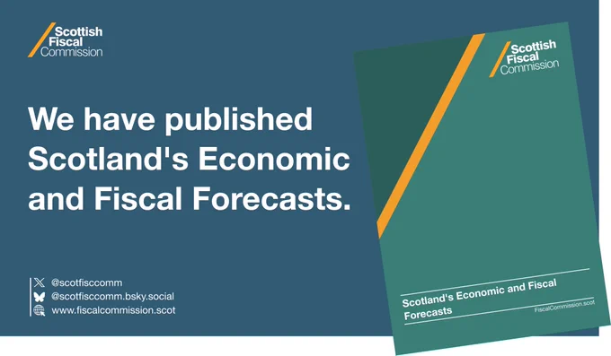 The words “We have published Scotland’s Economic and Fiscal Forecasts” alongside the cover page for our publication. 