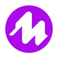 A bold white "M" logo for mote.com  with sharp, angular design is centered inside a vibrant purple circle. 