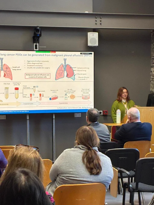 Dr. Christina Cahill presenting on patient-derived lung cancer organoids for precision medicine.