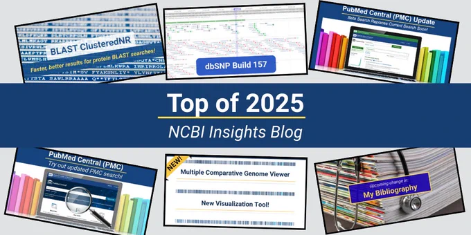 Six images of past NCBI Insights posts. Text says: Top of 2025 NCBI Insights Blog