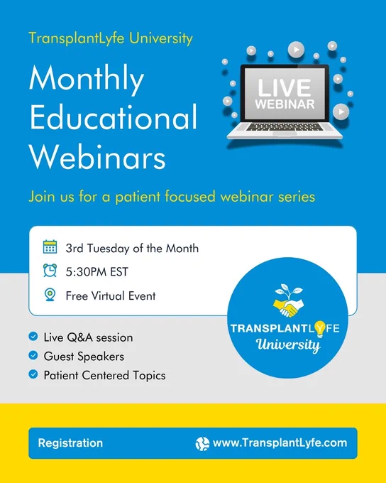 Education poster promoting monthly webinar series that occurs on the third Tuesday of the month and is free.