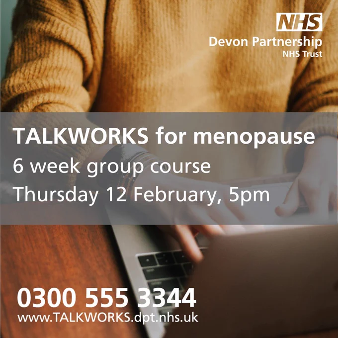 TALKWORKS for menopause 6 week group course Thursday 12 February, 5pm