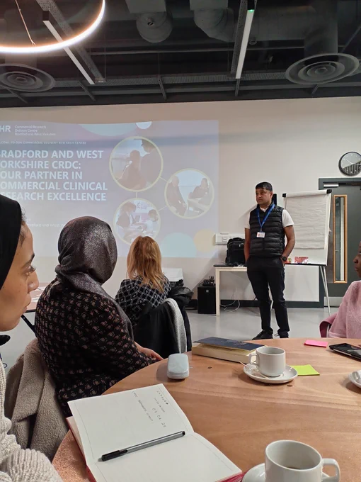 Prof Dinesh Saralaya presenting at the Bradford and West Yorkshire CRDC Patient and Public Involvement and Engagement Network launch on 7th January 2026.