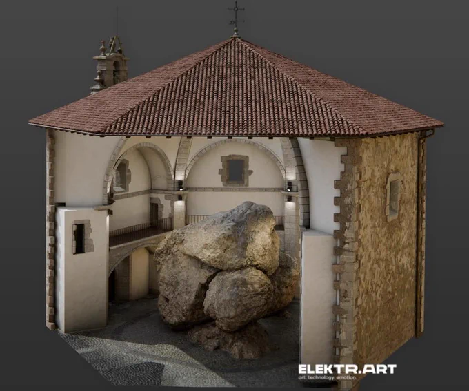 Corte transversal del 3D de la ermita de Arretxinaga visualizado su interior.