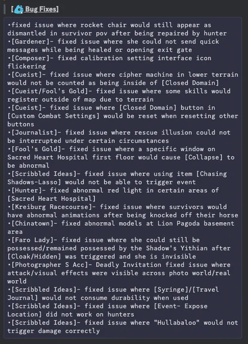 the en patch notes were really wonky today... mostly used cn this time
also journalists bug fix is simply missing in en