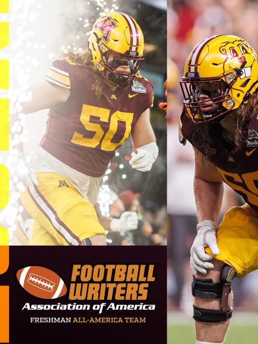 Nathan Roy graphic featuring him as a Football Writers Association of America Freshman All-American in 2025.