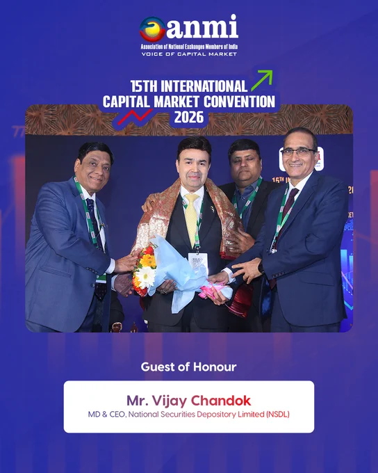 ANMI’s 15th International Capital Market Convention 2026 inaugural session featuring Mr. Vijay Chandok, MD & CEO, NSDL, addressing delegates as Guest of Honour, highlighting digital infrastructure, market innovation, and India’s capital market ecosystem.