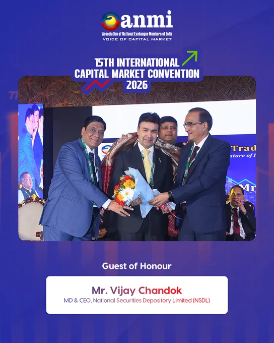 ANMI’s 15th International Capital Market Convention 2026 inaugural session featuring Mr. Vijay Chandok, MD & CEO, NSDL, addressing delegates as Guest of Honour, highlighting digital infrastructure, market innovation, and India’s capital market ecosystem.