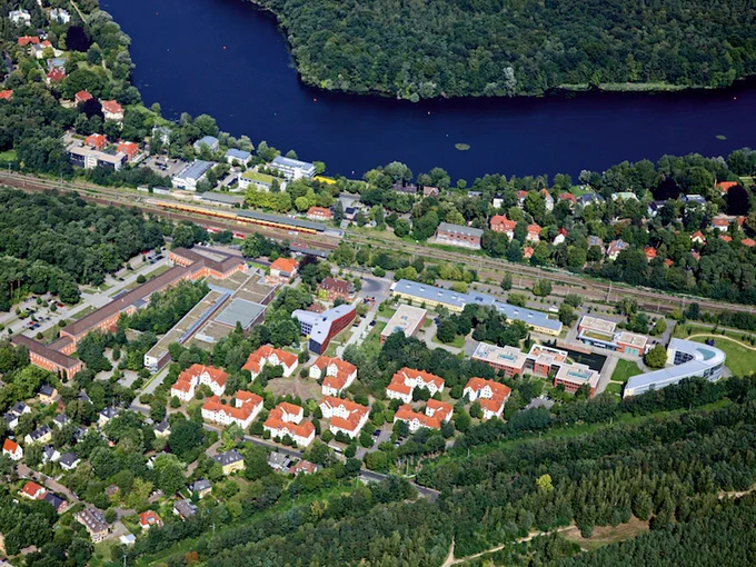 University campus at lake