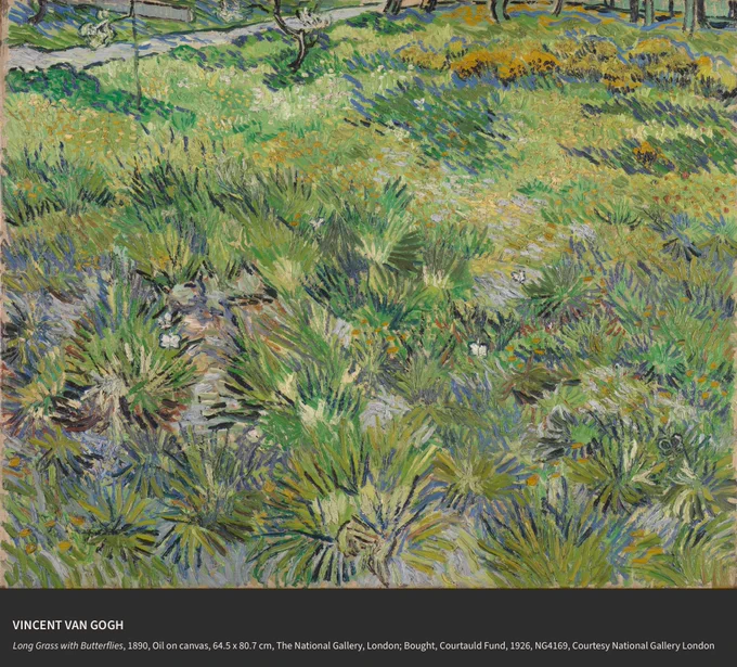 VINCENT VAN GOGH
Long Grass with Butterflies, 1890, Oil on canvas, 64.5 x 80.7 cm, The National Gallery, London; Bought, Courtauld Fund, 1926, NG4169, Courtesy National Gallery London
