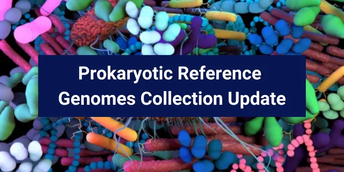 Colorful prokaryotic cells in background. Text says: Prokaryotic Reference Genomes Collection Update