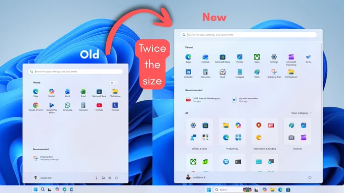 Old Start menu vs new Start menu