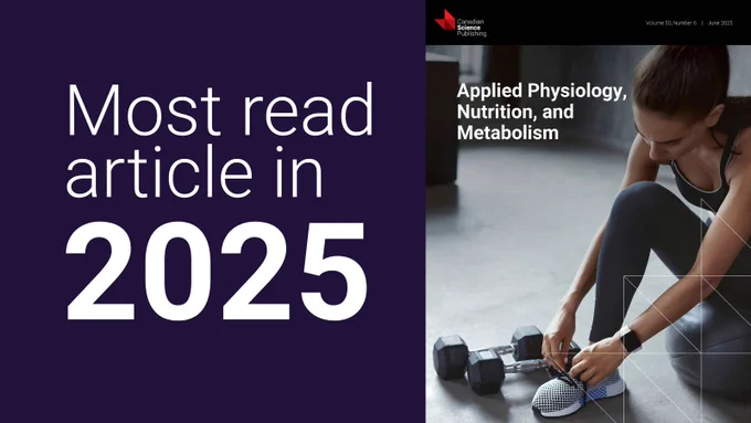 Cover of Applied Physiology, Nutrition, and Metabolism journal showing a person tying shoelaces next to dumbbells indoors.
