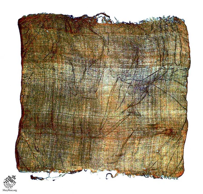 A thin, square piece of silk showing a faint tartan-style pattern.