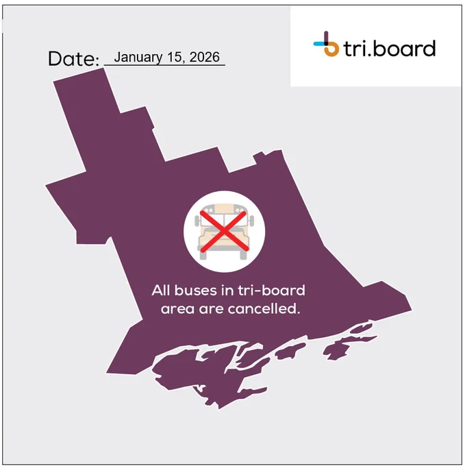 Tri-Board Transportation map showing transporation cancellations in all of Tri-Board’s weather zones today. 