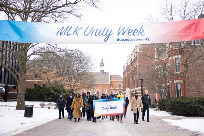 Duquesne community members participate in the annual unity walk.