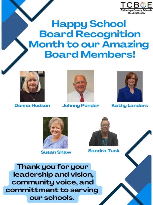 Graphic with school board members pictures and names
