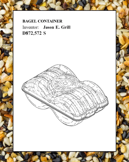 Patent diagram for the "bagel container". Inventor: Jason E. Grill.