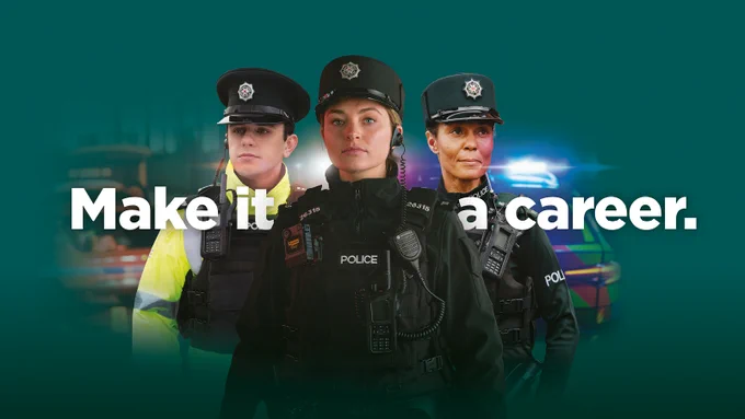 3 police officers and text reading make it a career.